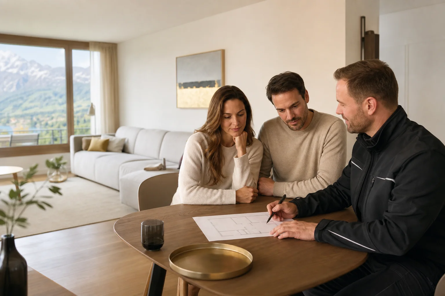 Besprechung einer Wohnungsmodernisierung mit einer Elektrofachperson